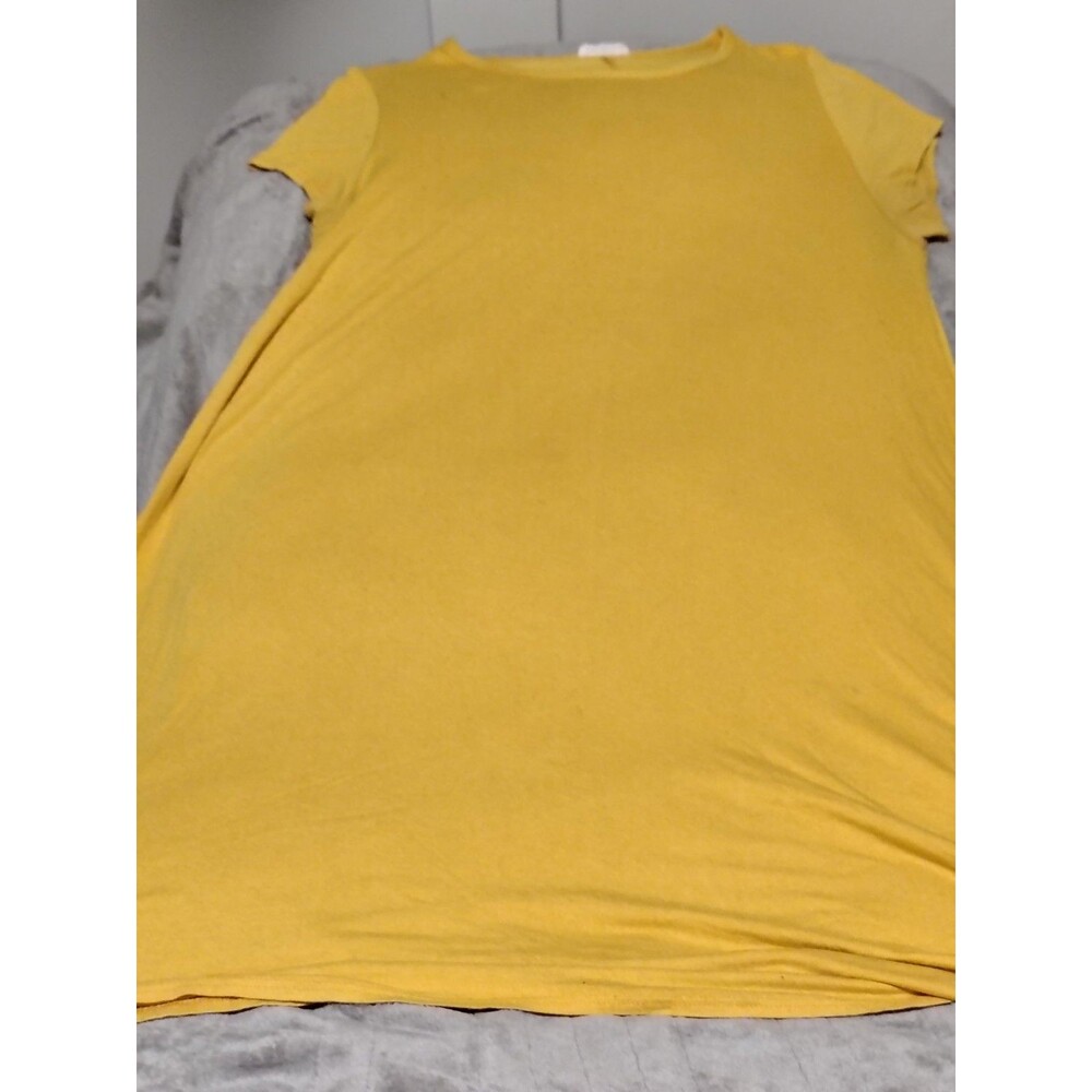 PINC. Yellow A-Line Long Dress Short Sleeve Round Neck Women's